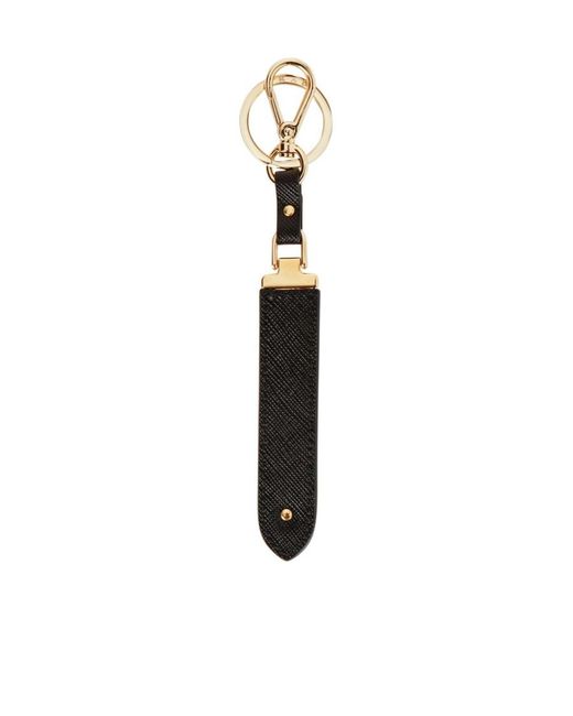 Prada White Saffiano Logo Plaque Key Ring for men