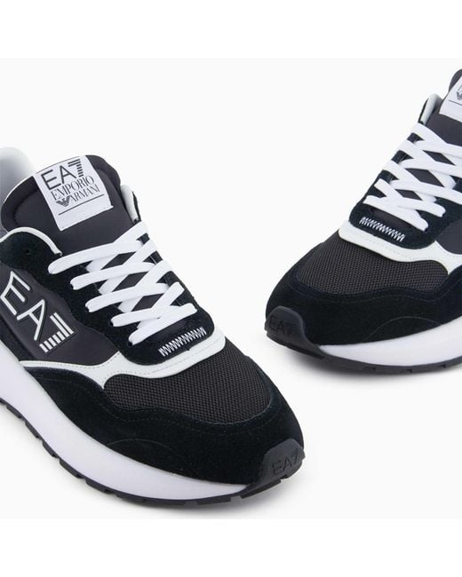 EA7 Black Logo-Print Low-Top Sneakers for men