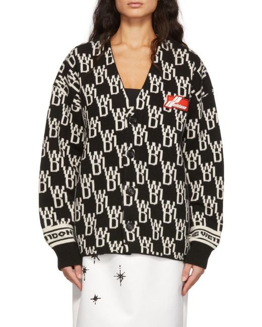 we11done Black Logo Jacquard Knitted Cardigan for men