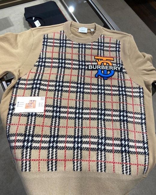 Burberry Multicolor Monogram-Motif Check-Panel Sweatshirt for men