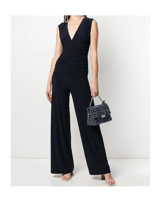 Norma Kamali Blue Sleeveless V-Neck Jumpsuit