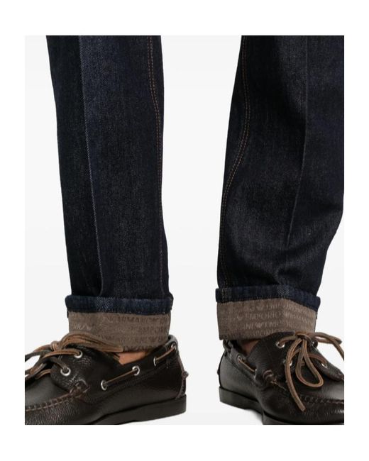 Emporio Armani Blue Five-Pockets Logo-Plaque Jeans for men