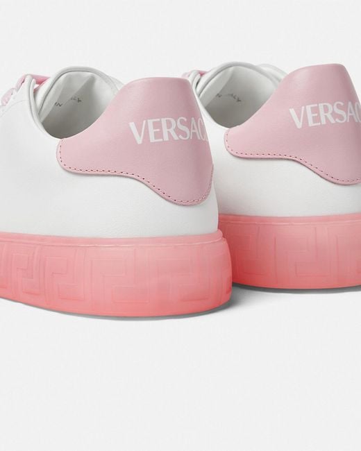 Versace White Greca-Embossed Lace-Up Sneakers