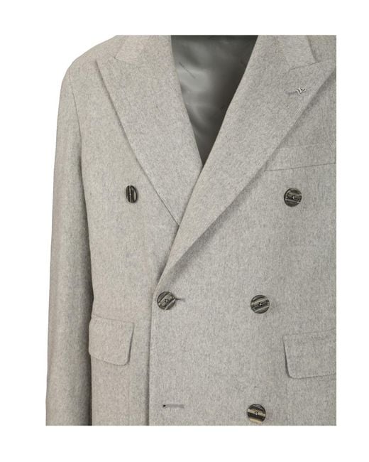 Tagliatore Gray Double-Breasted Patch-Pocket Coat for men
