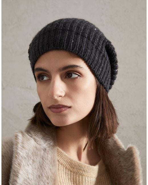 Brunello Cucinelli Black Ribbed Knit Beanie