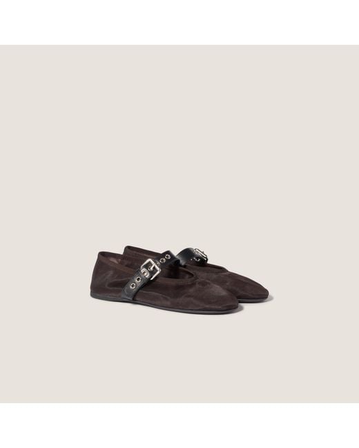Miu Miu Brown Logo-Embroidered Ballerines