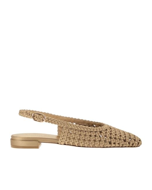 Stuart Weitzman Brown Satin Woven Slingback Flats