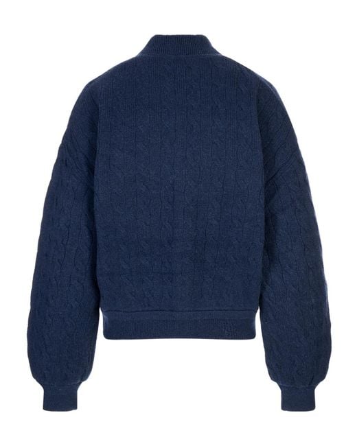Polo Ralph Lauren Blue Logo Embroidered Cable-Knit Cardigan