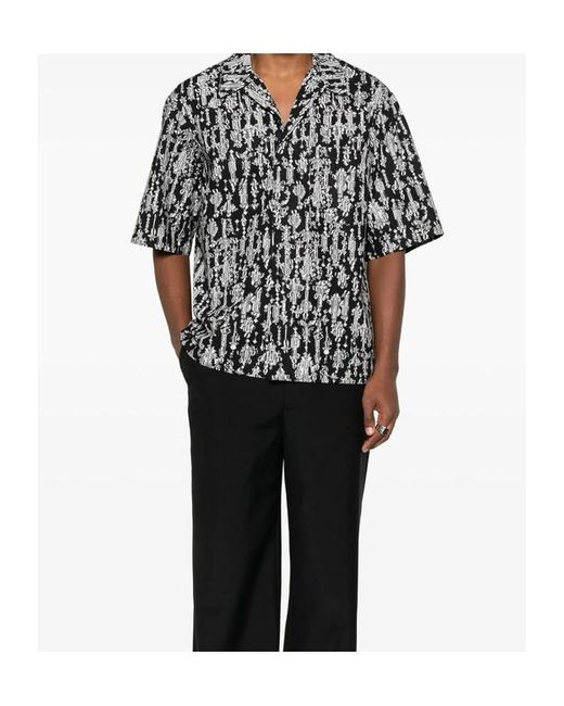 Alexander McQueen Black Crystal-Pattern Short-Sleeve Shirt for men
