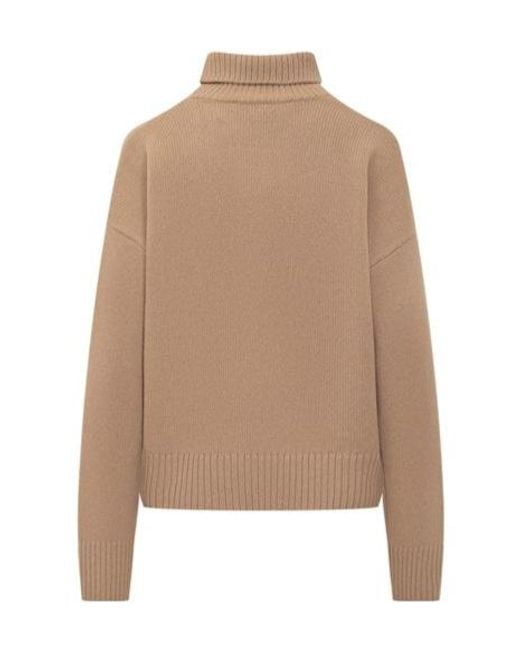 AMI Natural Logo Embroidered Turtleneck Jumper