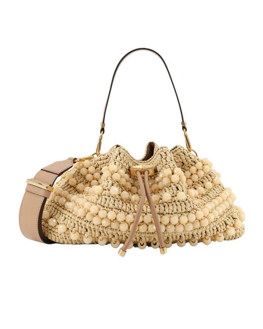 Jimmy Choo Natural Bon Bon Beaded Shoulder Bag