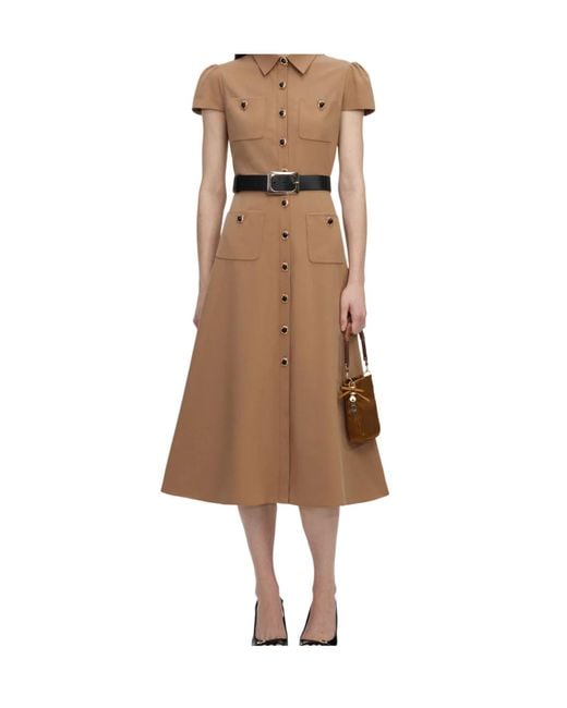 Self-Portrait Natural Belted Button-Down Midi Dress