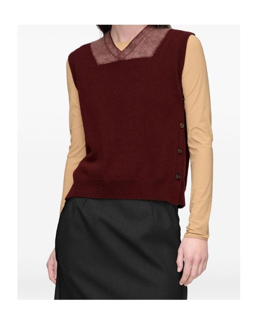 Maison Margiela Red V-Neck Sleeveless Jumper