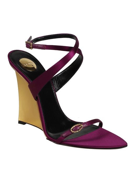 Saint Laurent Metallic Open Toe Wedge Sandals