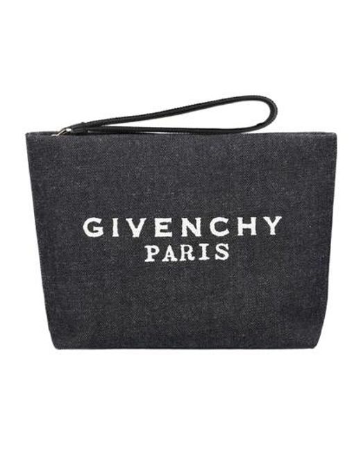 Givenchy Black Paris Logo Printed Zipped Clutch Bag