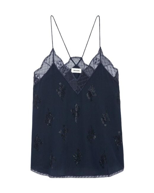 Zadig & Voltaire Blue Christy Lace-Trim Tank Top