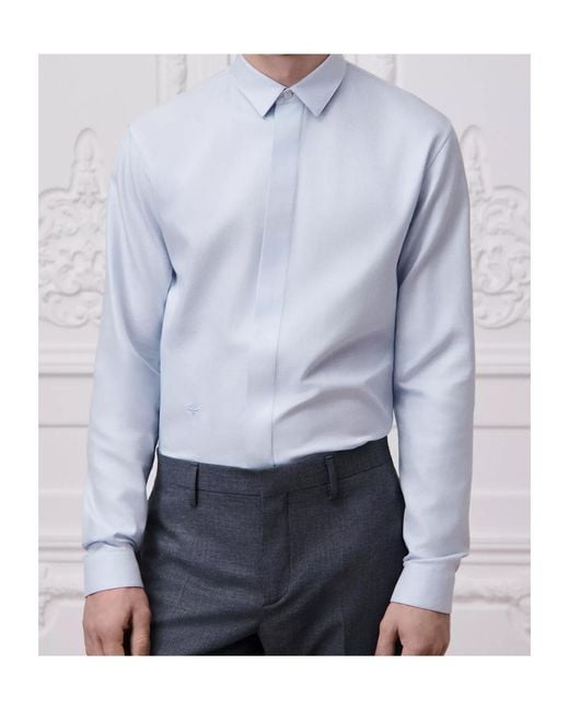 Dior Blue Shirt With Bee Embroidery for men