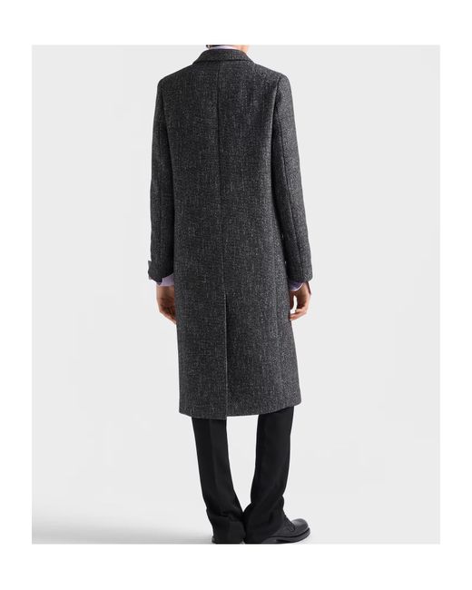 Prada Gray Single-Breasted Wool Blend Coat for men