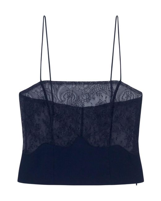 IRO Blue Lace-Panelled Sleeveless Top