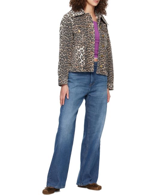 Ganni Gray Leopard Denim Jacket