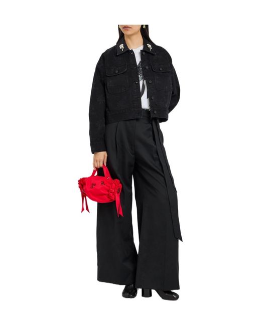 Simone Rocha Black Crystal-Embellished Denim Jacket