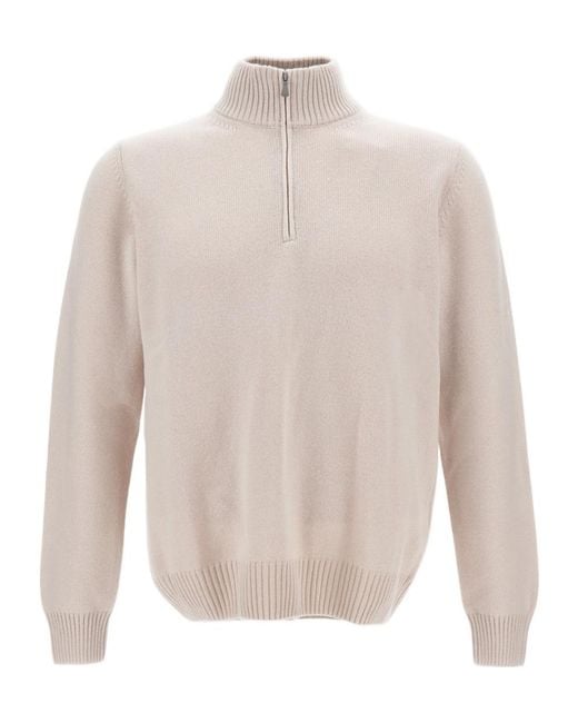 Gran Sasso White Long-Sleeved Half-Zip Jumper for men