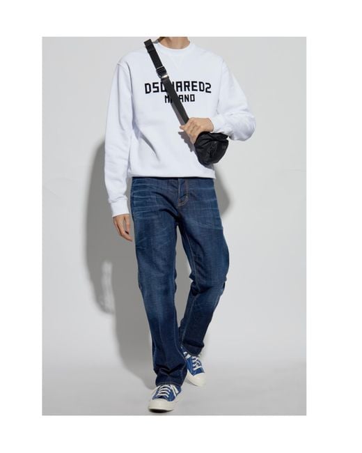 DSquared² White Velvet-Logo Crewneck Sweatshirt for men