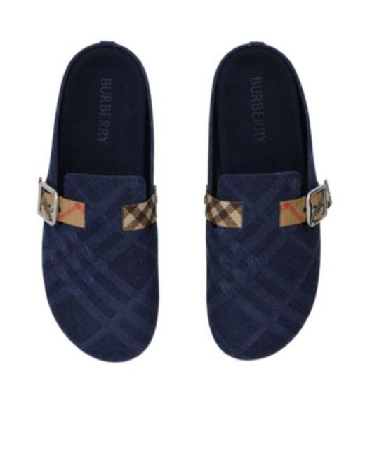 Burberry Blue Checked Urchin Clogs for men