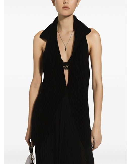 Dolce & Gabbana Black Fisherman's Rib-Knit Wool Vest