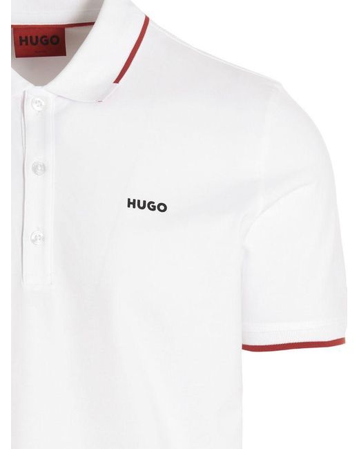 Boss White Hugo Slim-Fit Short-Sleeved Polo Shirt for men
