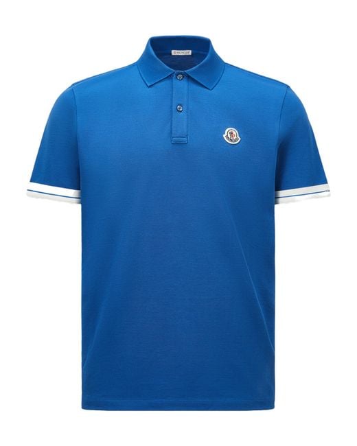 Moncler Blue Logo Cotton Piquet Polo Shirt for men