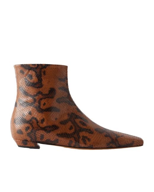 Proenza Schouler Brown Trap Snake-Effect Leather Ankle Boots