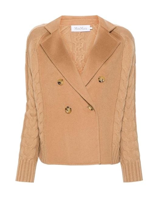 Max Mara Brown Micio Double-Breasted Cable-Knit Cardigan