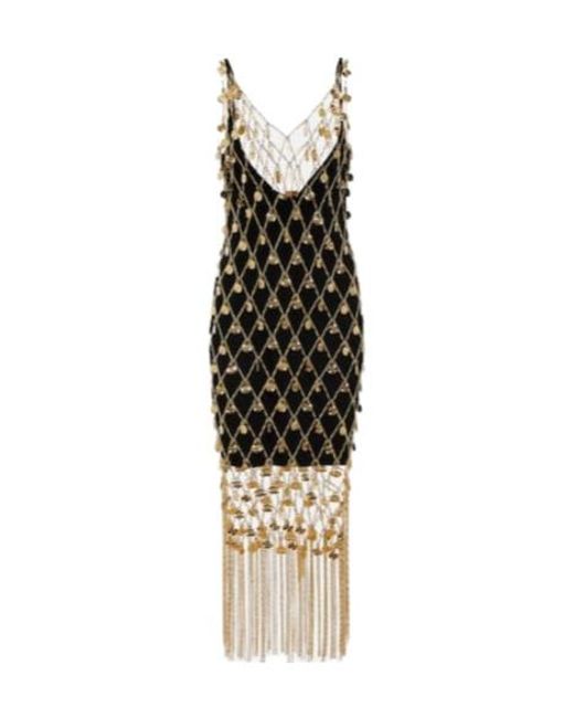 Rabanne Metallic Embellished Brass Chain Midi Dress