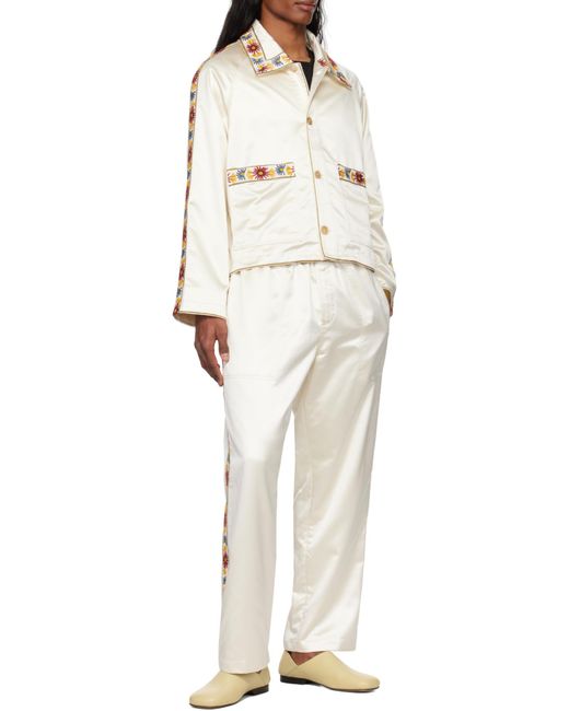 Bode Natural Candyfloss Embroidered Satin Jacket