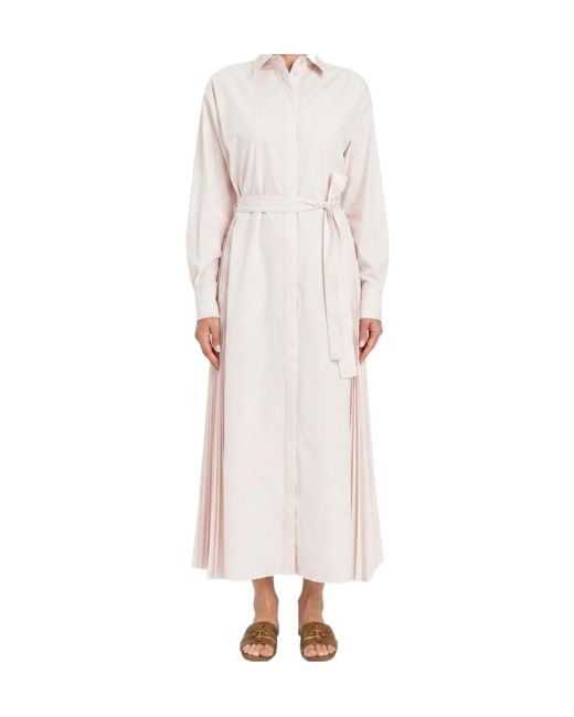 Twinset White Belted Pleated Shirt Dress