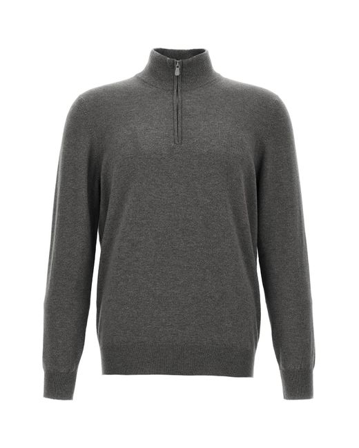 Brunello Cucinelli Gray Half-Zip Sweater for men