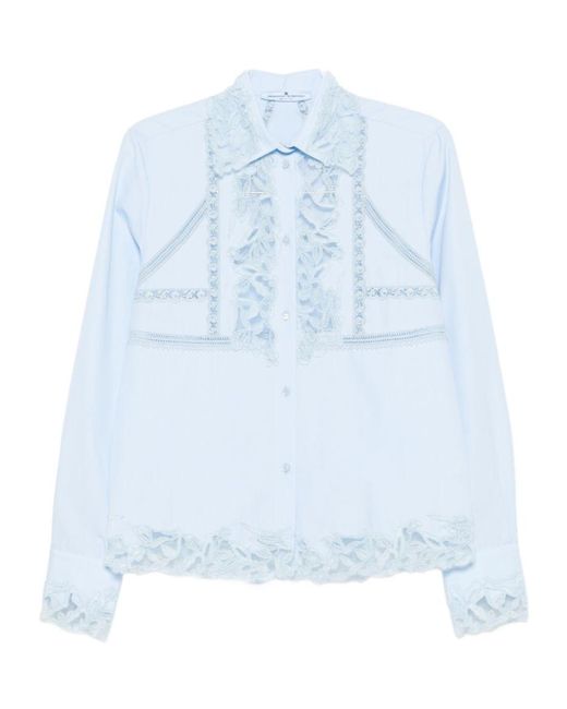 Ermanno Scervino Blue Lace-Detail Shirt