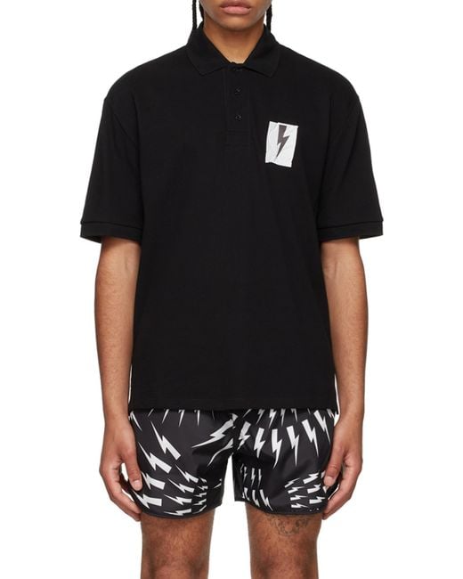 Neil Barrett Black Logo Short-Sleeved Polo Shirt for men