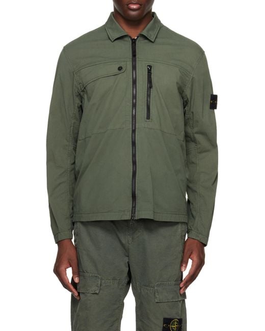 Stone Island Green Stretched Zip-Up Shirt Jacket for men