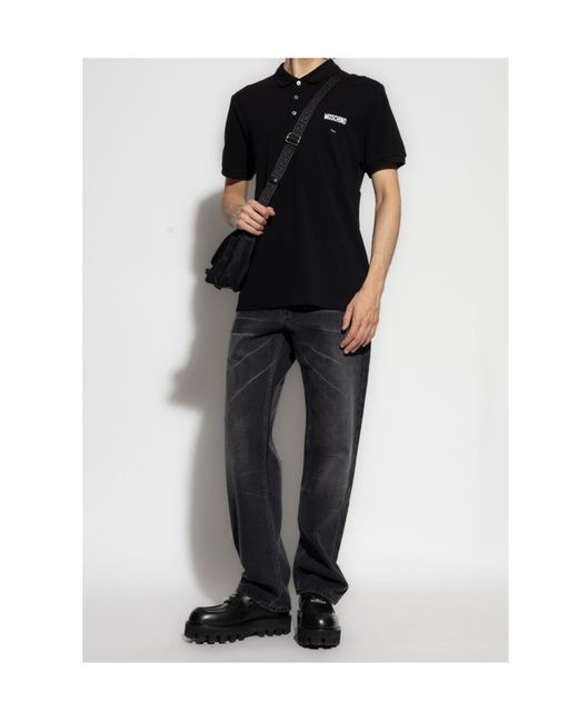 Moschino Blue Logo Patch Faded Jeans for men