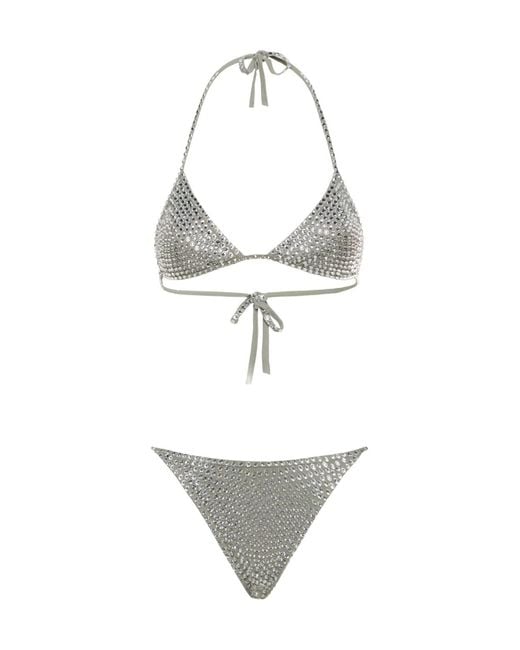 Oseree White Crystal-Embellished Bikini