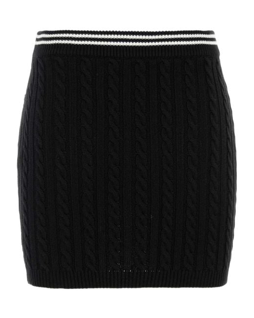 Alessandra Rich Black Stripe Trim Cable-Knitted Mini Skirt