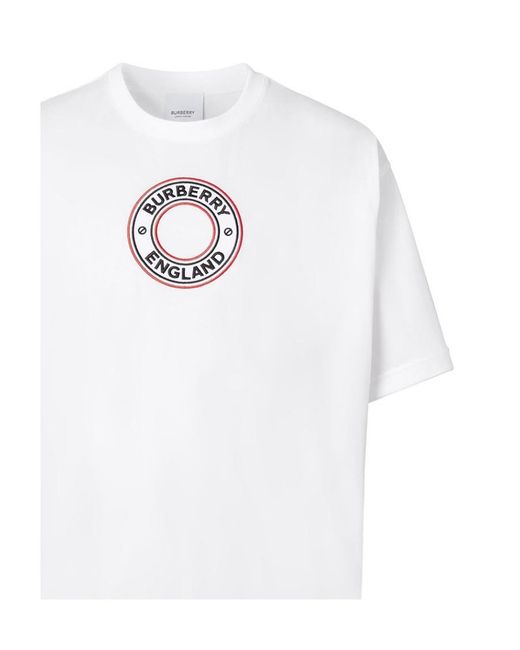 Burberry White Embroidered Logo Oversized T-Shirt for men