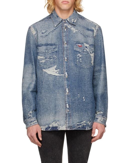 DIESEL Blue Distressed Denim Shirt for men