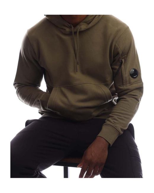 C P Company Green Diagonal Raised Fleece Lens Hoodie for men
