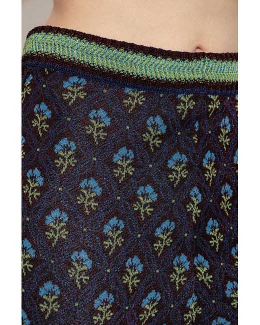 Etro Blue Fit-And-Flare Jacquard Trousers With Diamond Flower Motif