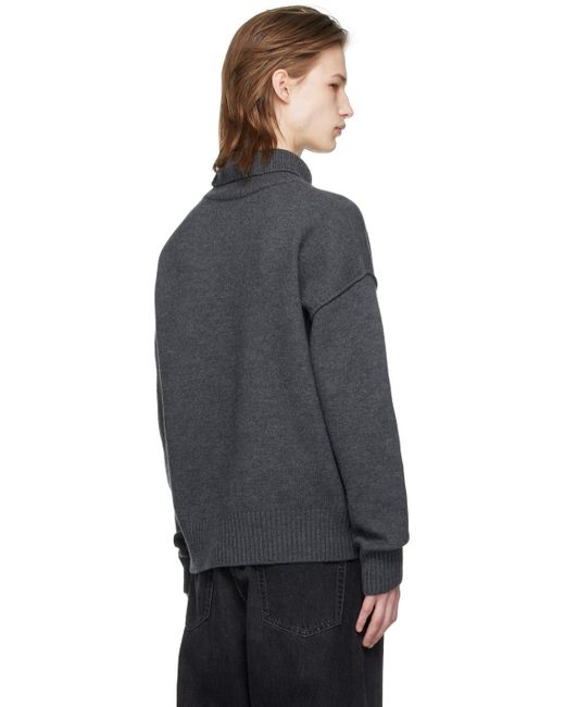 AMI Gray Ami De Coeur Logo Intarsia Knitted Roll-Neck Jumper for men