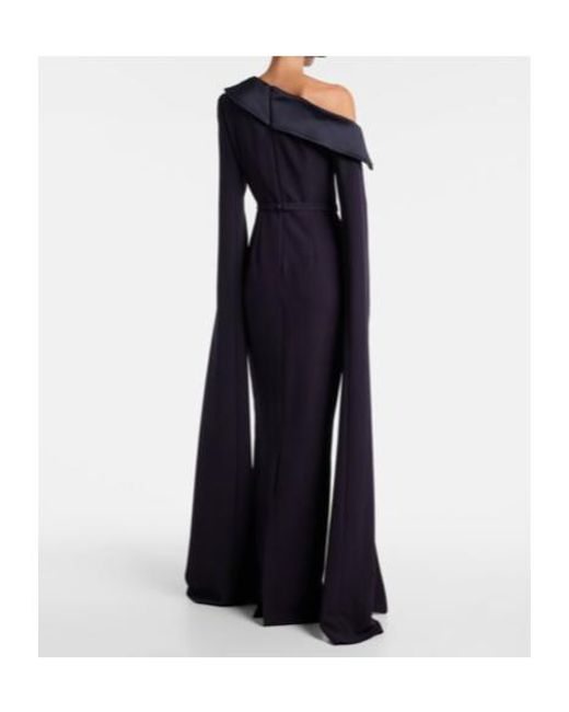 Safiyaa Blue Rinoa Caped Crépe Gown