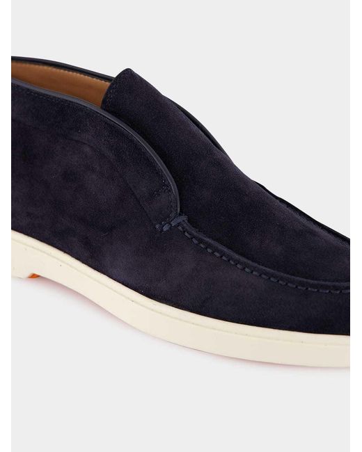 Santoni Blue Round-Toe Slip-On Loafers